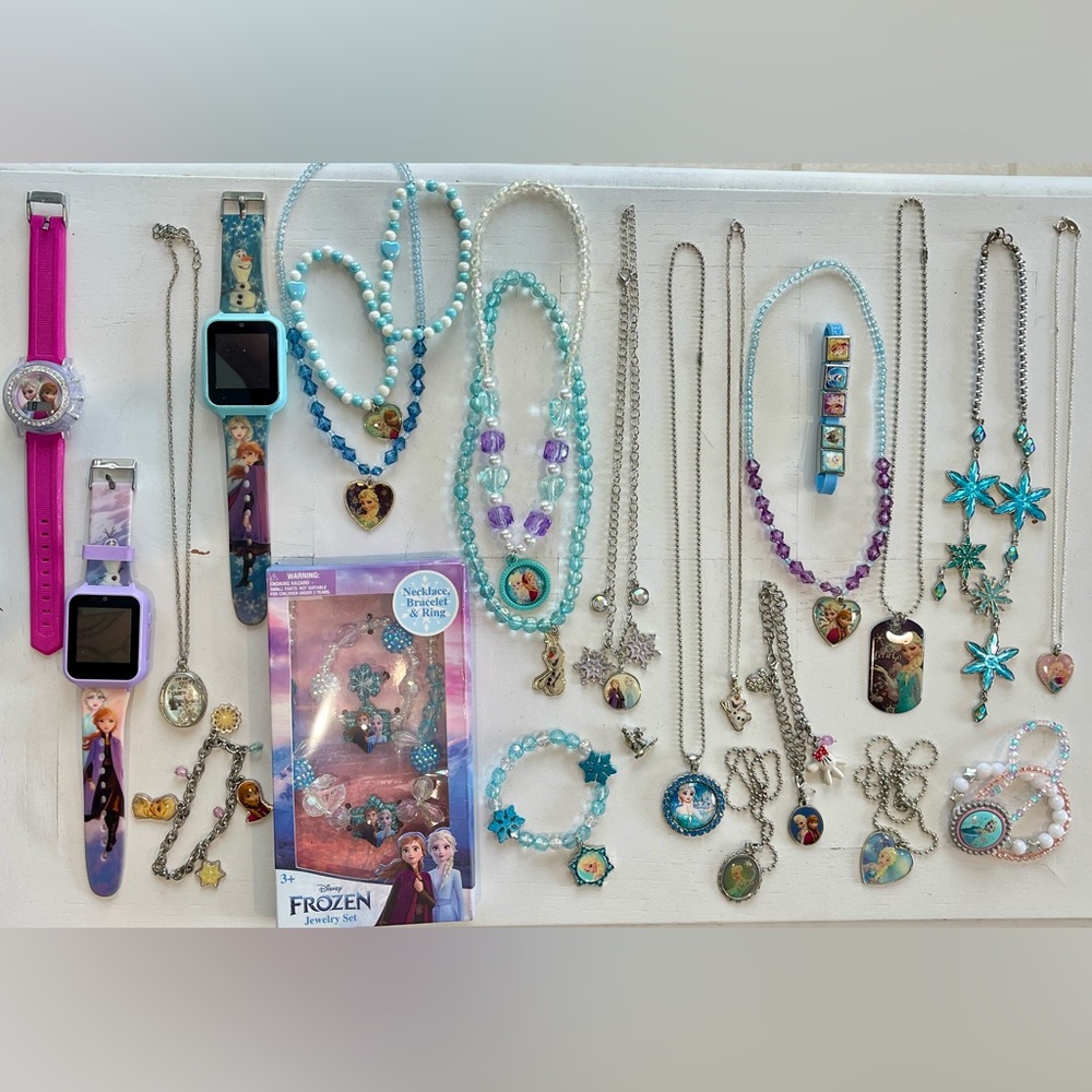 DISNEY FROZEN JEWELRY LOT ELSA ANNA NECKLACE BRACELET WATCH EARRINGS RING SET